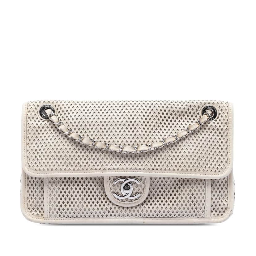 Chanel Medium Perforated Calfskin Up In The Air Flap White Leather Very good condition - Front View