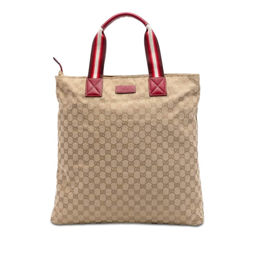 Gucci GG Canvas Web Vertical Tote Beige Very good condition - Front View