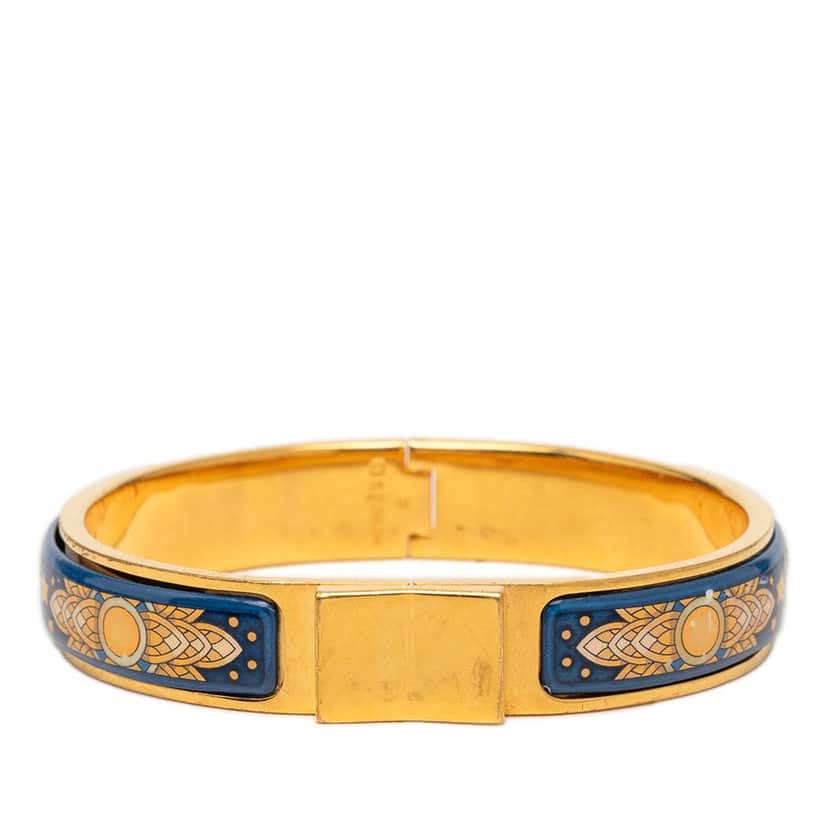 Hermès Narrow Printed Enamel Loquet Hinge Bracelet Blue Very good condition - Front View