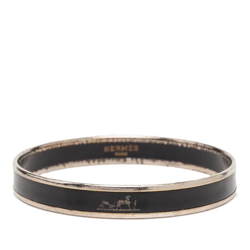 Hermès Narrow Caleche Enamel Bracelet 65 Black Very good condition - Front View