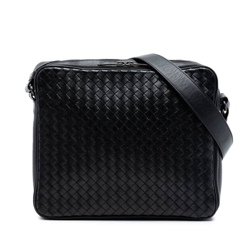 Bottega Veneta Nappa Intrecciato Messenger Bag Black Leather Very good condition - Front View