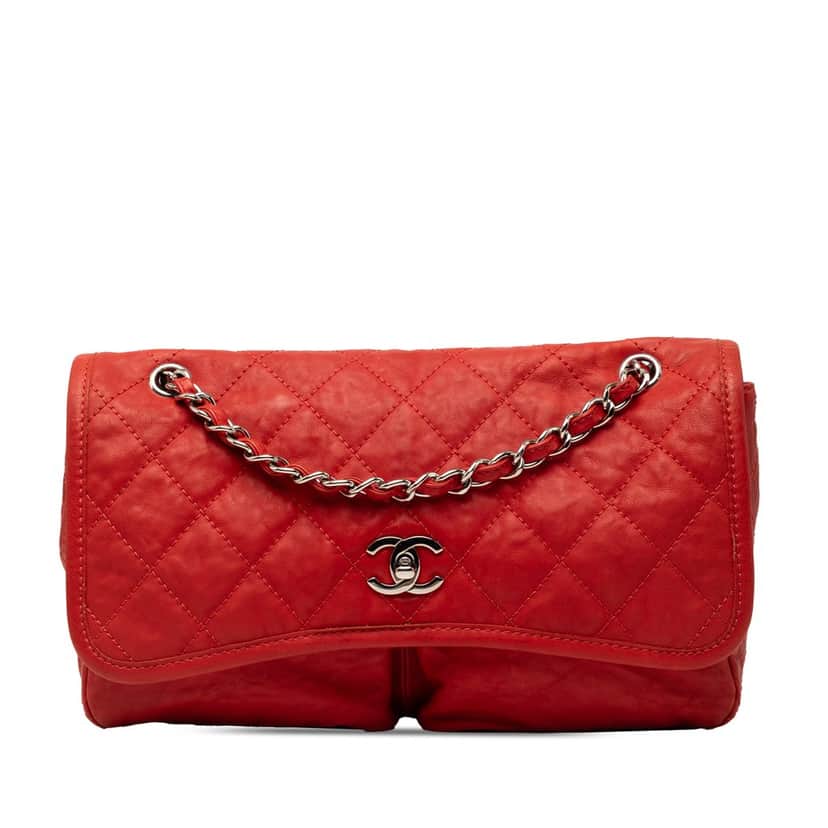 Chanel Medium Grained Calfskin Natural Beauty Flap Red Leather Very good condition - Front View