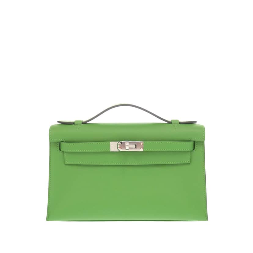 Hermès Swift Kelly Pochette 22 Green Leather Very good condition - Front View
