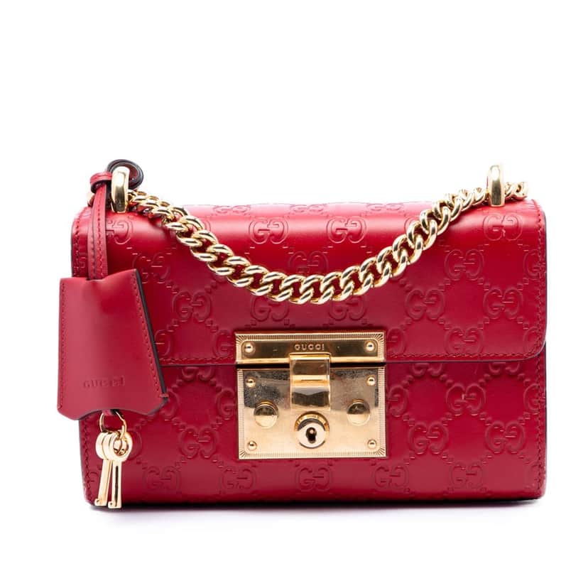 Gucci Small Guccissima Padlock Crossbody Red Leather Very good condition - Front View