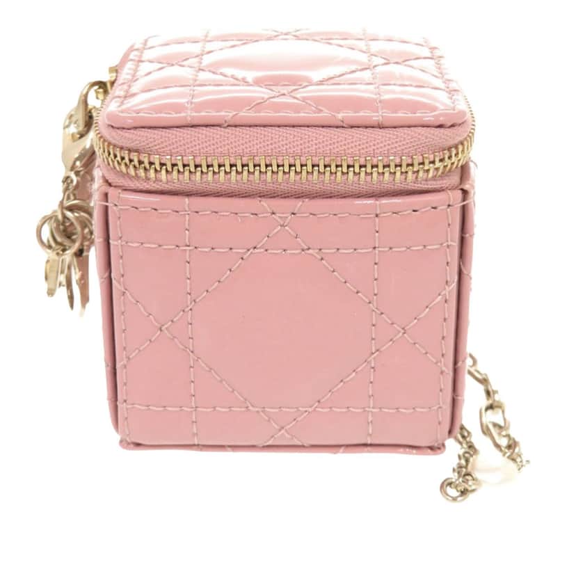 Dior Micro Patent Cannage Lady Dior Cube Pouch Pink Leather Very good condition - Front View