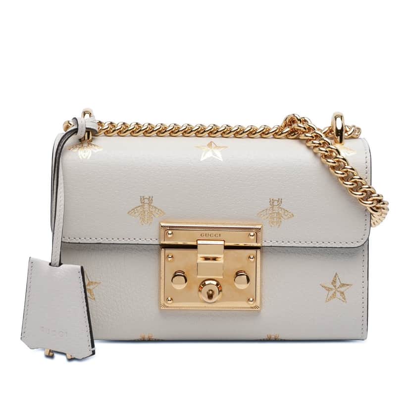 Gucci Small Leather Bee Star Padlock Crossbody White Leather Very good condition - Front View