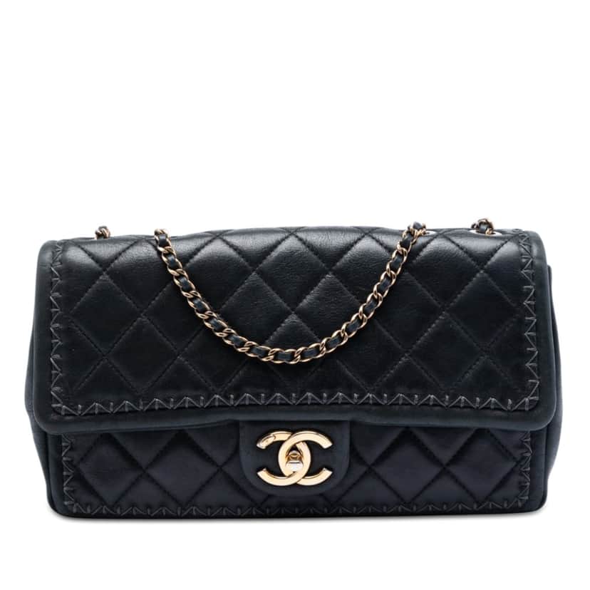 Chanel CC Quilted Iridescent Calfskin Whipstitch Single Flap Black Leather Very good condition - Front View