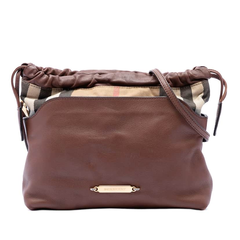 Burberry House Check Canvas and Calfskin Little Crush Crossbody Brown Leather Very good condition - Front View