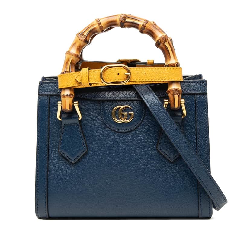 Gucci Small Calfskin Bamboo Diana Satchel Blue Leather Very good condition - Front View