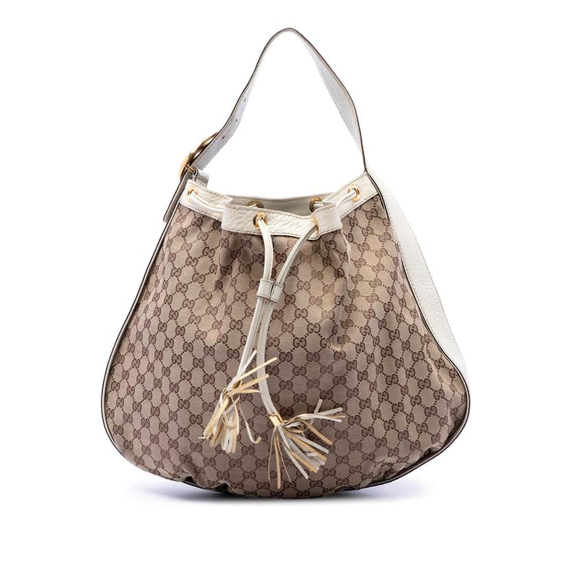 Gucci GG Canvas Interlocking Icon Drawstring Hobo Beige Very good condition - Front View
