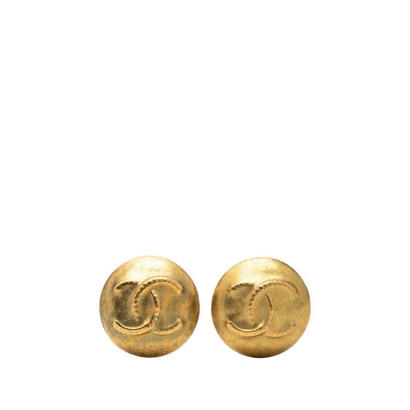 Chanel CC Gold Plated Round Clip On Earrings Gold Metal Very good condition - Front View