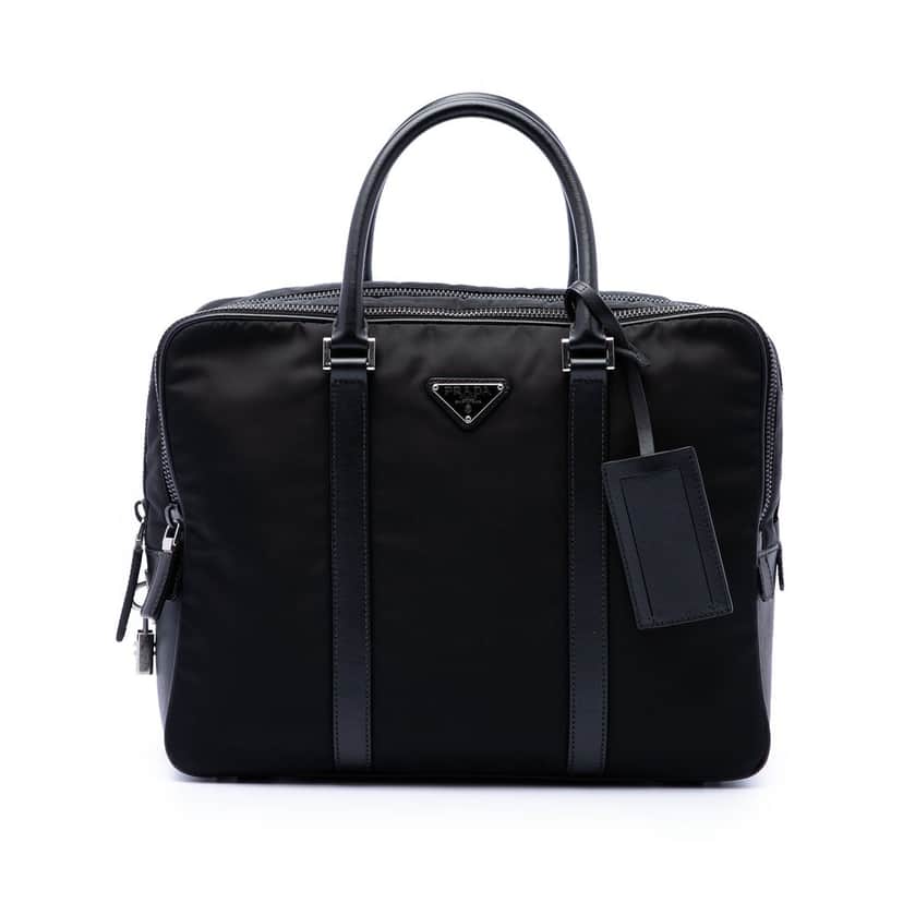 Prada Saffiano Trimmed Tessuto Business Bag Black Good condition - Front View