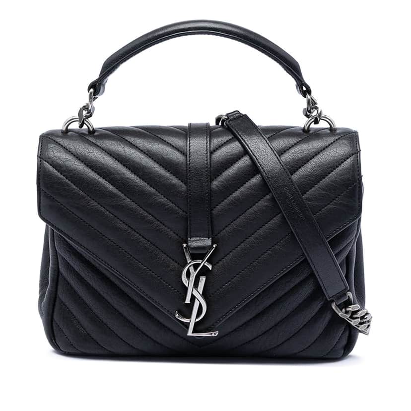 Saint Laurent Medium Chevron Sheepskin Monogram College Satchel Black Leather Very good condition - Front View