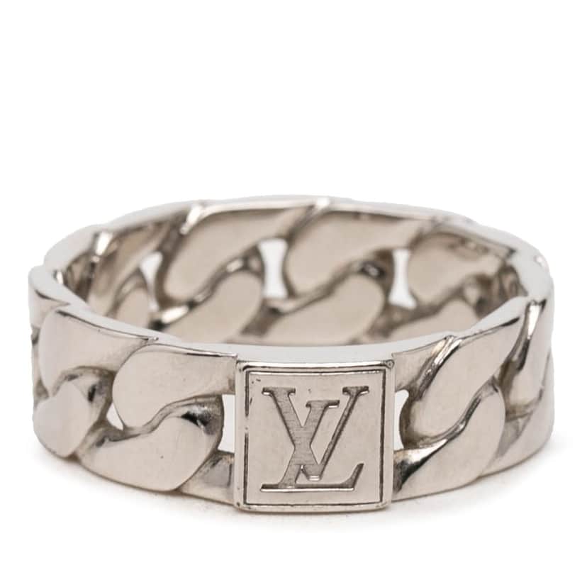 Louis Vuitton Brass Mosaic Chain Ring Silver Metal Very good condition - Front View
