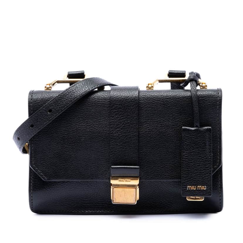 Miu Miu Goatskin Madras Crossbody Black Leather Very good condition - Front View