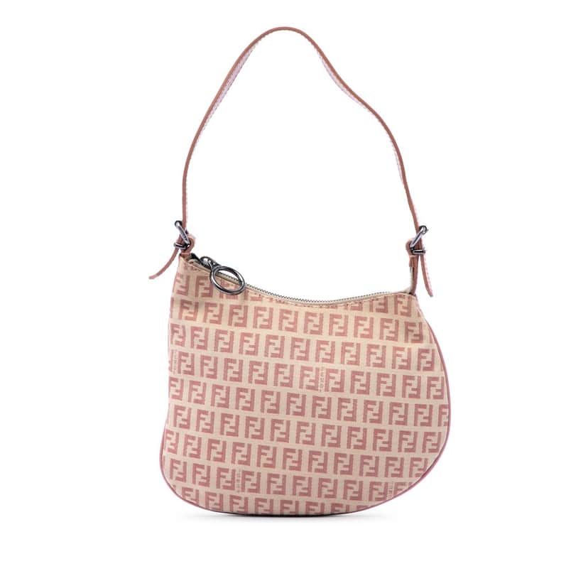 Fendi Zucchino Canvas Oyster Shoulder Bag Beige Very good condition - Front View