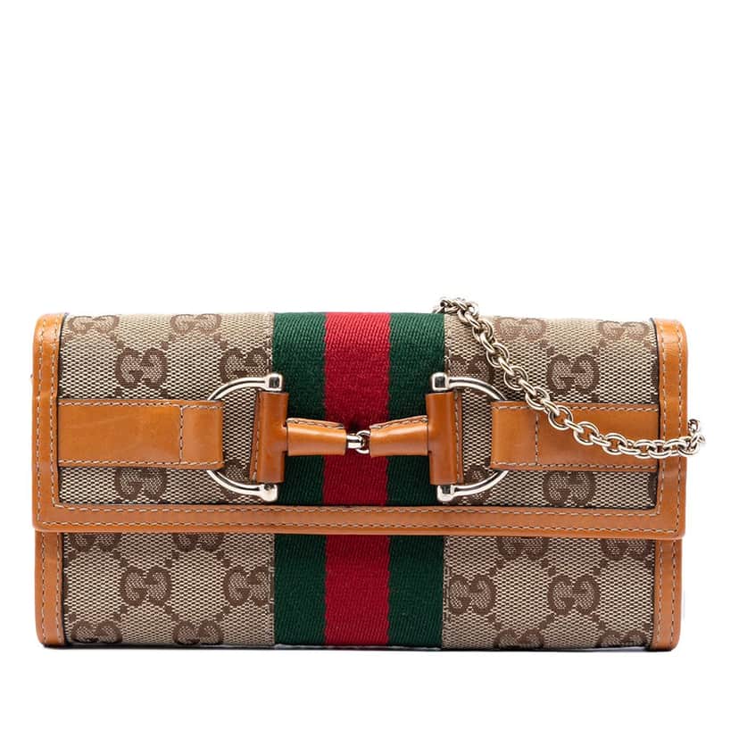 Gucci GG Canvas Web Horsebit Wallet on Chain Beige Very good condition - Front View