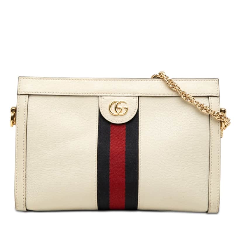 Gucci Small Calfskin Web Ophidia Chain Crossbody White Leather Very good condition - Front View