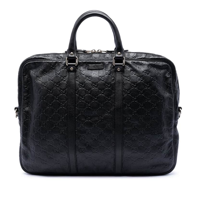 Gucci Guccissima Business Bag Black Leather Very good condition - Front View