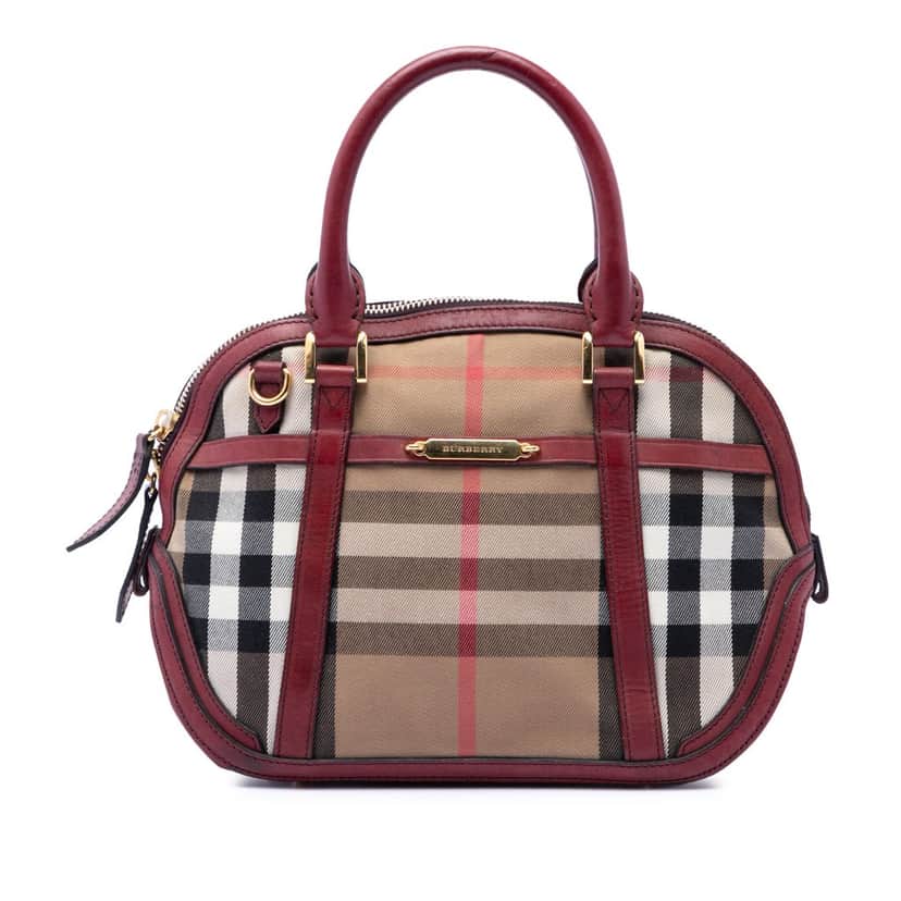 Burberry Small Leather Trimmed House Check Canvas Bridle Orchard Satchel Brown Very good condition - Front View