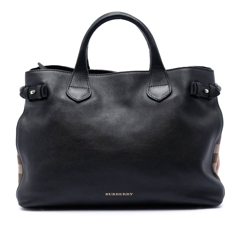 Burberry Medium Leather and House Check Banner Satchel Black Leather Very good condition - Front View