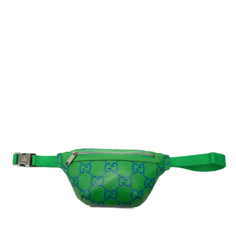 Gucci Bicolor GG Embossed Perforated Calfskin Belt Bag Green Leather Very good condition - Front View