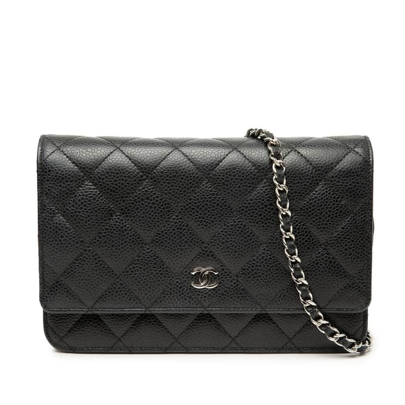 Chanel CC Quilted Caviar Wallet on Chain Black Leather Very good condition - Front View
