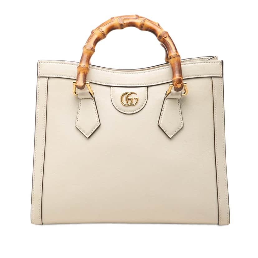 Gucci Medium Calfskin Bamboo Diana Satchel White Leather Good condition - Front View