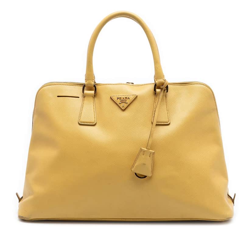 Prada Large Saffiano Lux Promenade Satchel Yellow Leather Very good condition - Front View