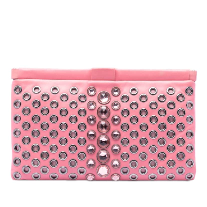 Miu Miu Nappa Grommet Crystal Embellished Clutch Pink Leather Very good condition - Front View