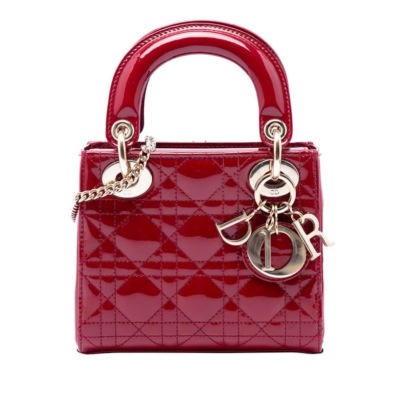 Dior Mini Patent Cannage Lady Dior Red Leather Very good condition - Front View