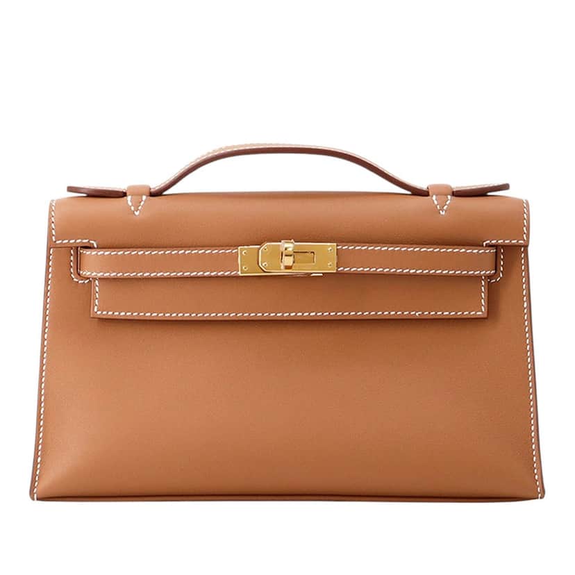 Hermès Swift Kelly Pochette 22 Brown Leather Very good condition - Front View