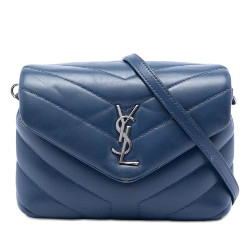 Saint Laurent Toy Matelasse Calfskin Monogram LouLou Crossbody Blue Leather Very good condition - Front View