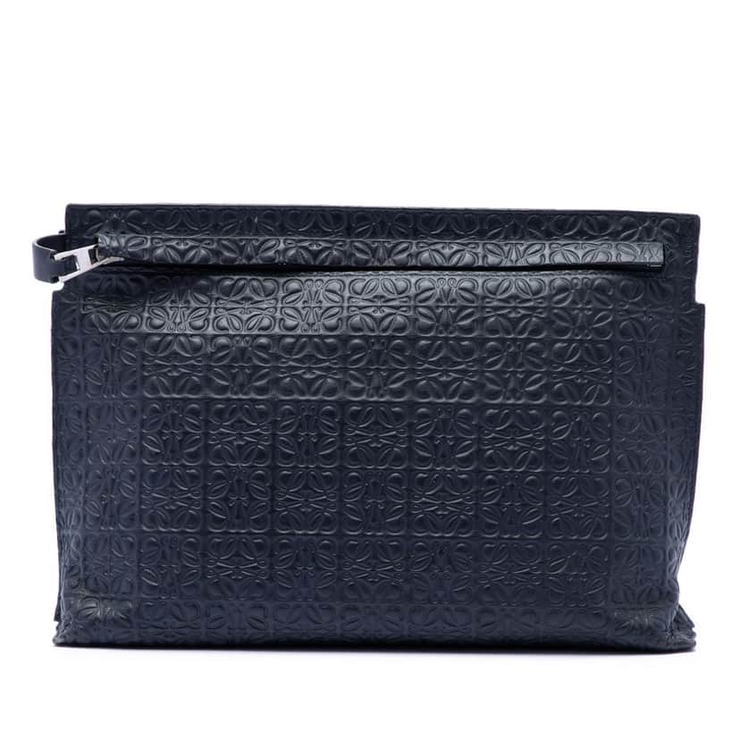 Loewe Embossed Anagram Leather Repeat T Clutch Blue Leather Very good condition - Front View