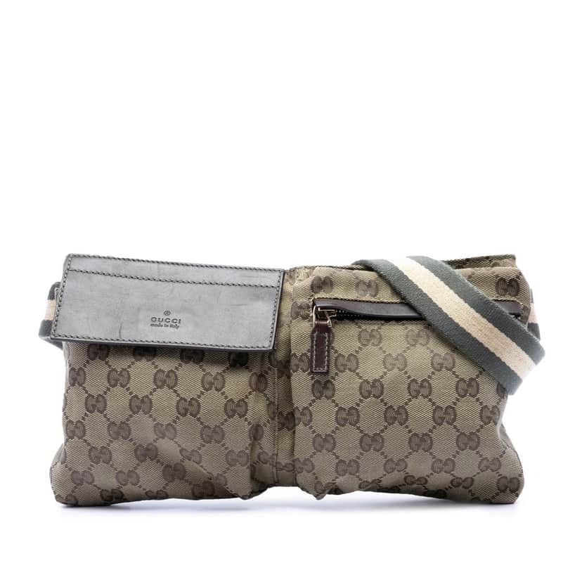 Gucci GG Canvas Web Double Pocket Belt Bag Beige Very good condition - Front View