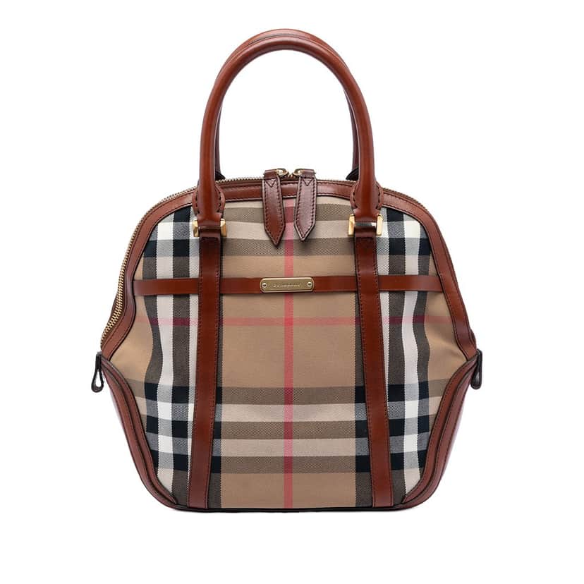 Burberry Medium House Check Canvas Bridle Orchard Handbag Brown Very good condition - Front View