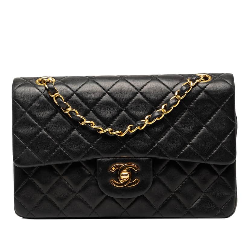 Chanel Small Classic Lambskin Double Flap Black Leather Very good condition - Front View