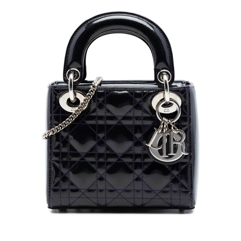 Dior Mini Patent Cannage Lady Dior Purple Leather Very good condition - Front View