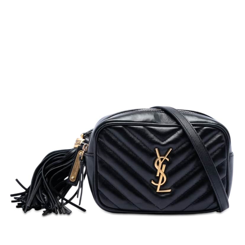 Saint Laurent Mini Matelasse Calfskin Monogram Lou Tassel Camera Bag Black Leather Very good condition - Front View