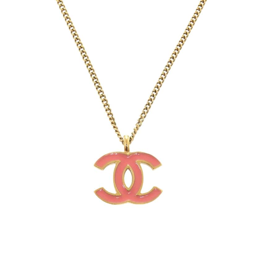 Chanel CC Gold Plated Enamel Pendant Necklace Gold Metal Very good condition - Front View