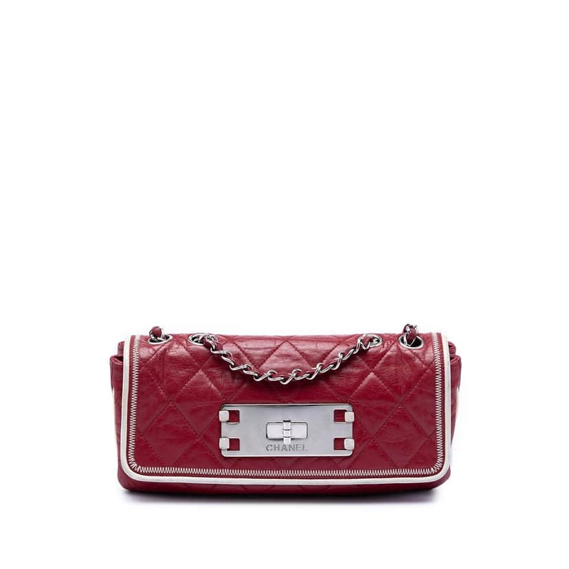 Chanel Quilted Aged Lambskin Reissue 2.55 East West Flap Red Leather Very good condition - Front View