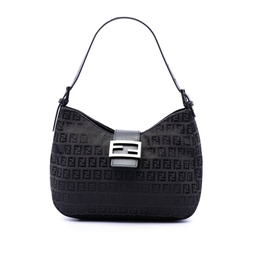Fendi Zucchino Canvas Shoulder Bag Black Very good condition - Front View