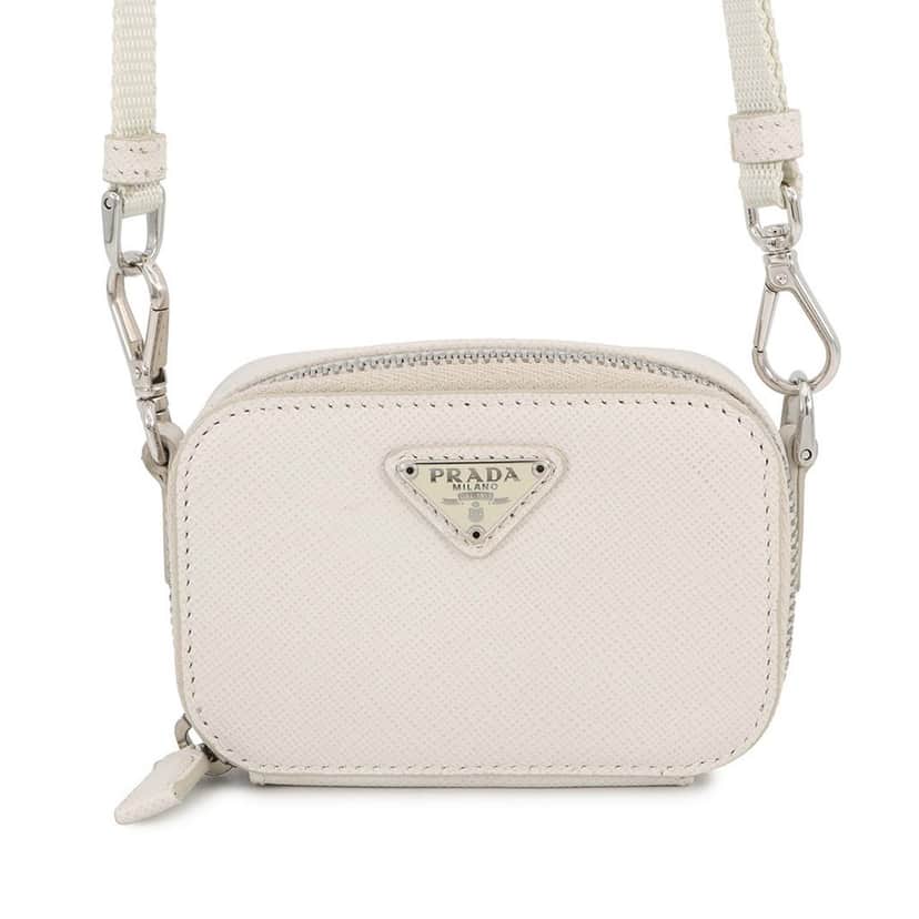Prada Mini Saffiano Pouch Crossbody White Leather Very good condition - Front View