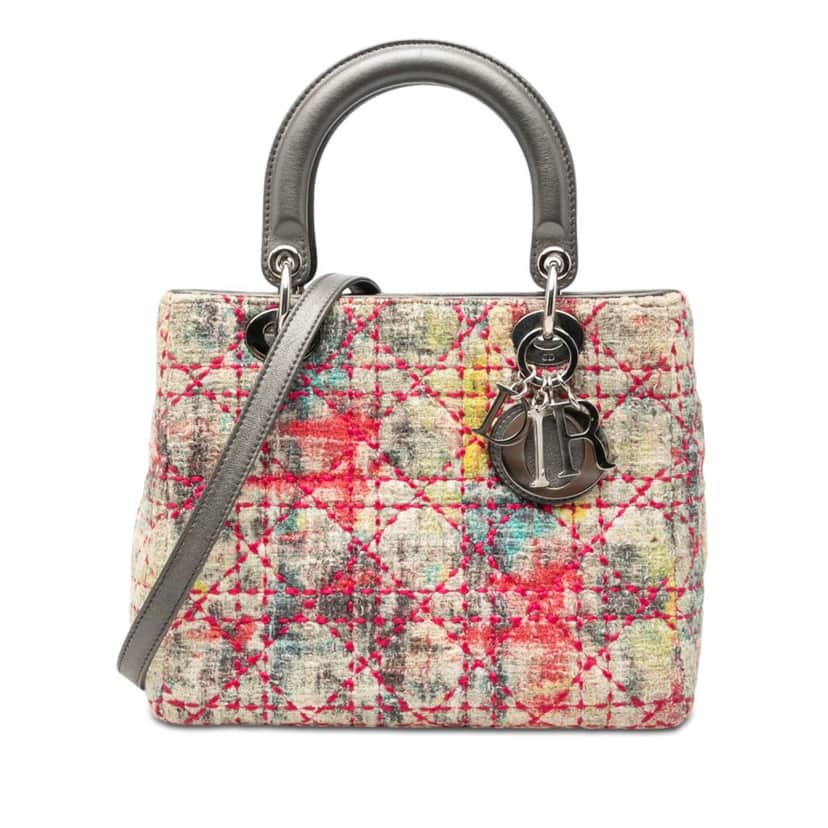 Dior Medium Multicolor Tweed Cannage Lady Dior Beige Very good condition - Front View