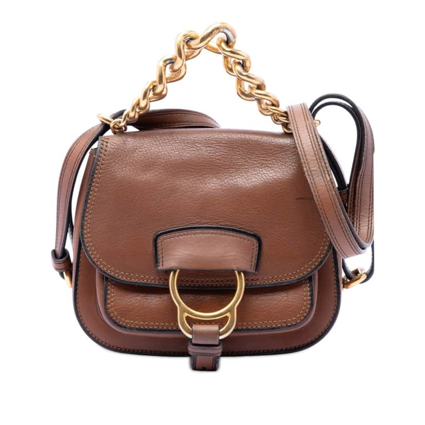 Miu Miu Mini Goatskin Madras Dahlia Satchel Brown Leather Very good condition - Front View