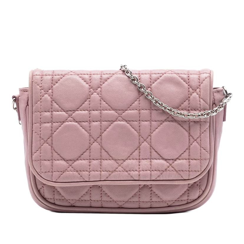 Dior Mini Lambskin Cannage Lady Dior Chain Crossbody Pink Leather Very good condition - Front View