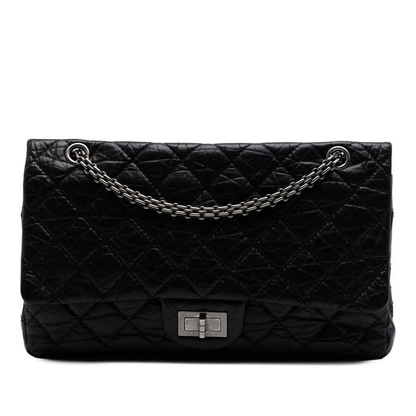 Chanel Quilted Aged Calfskin Reissue 2.55 Double Flap 227 Black Leather Very good condition - Front View