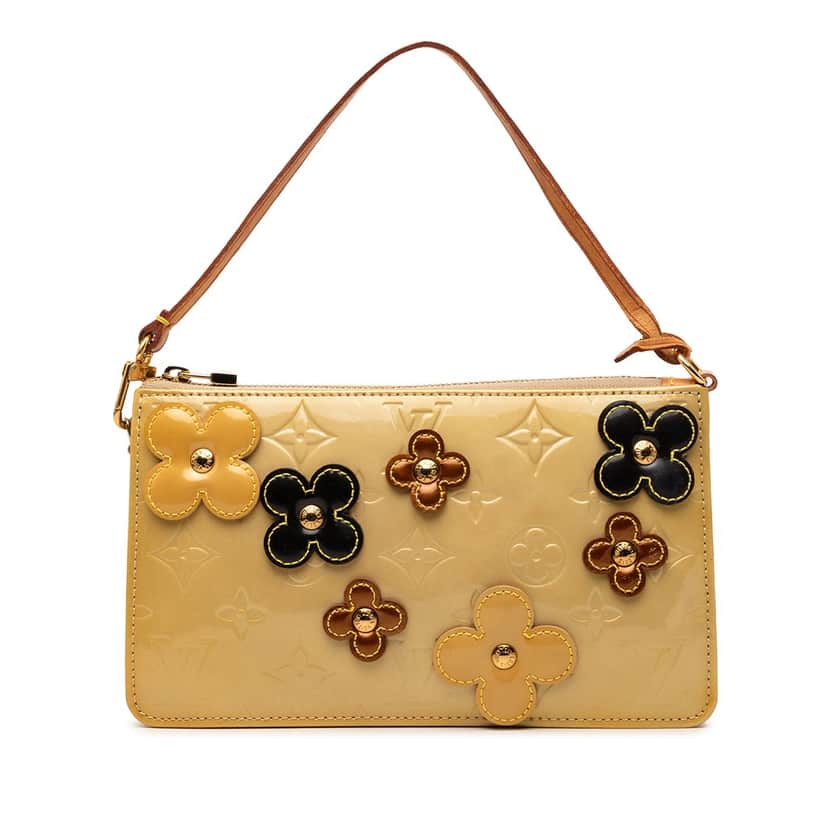 Louis Vuitton Monogram Vernis Pochette Lexington Fleurs Yellow Leather Good condition - Front View