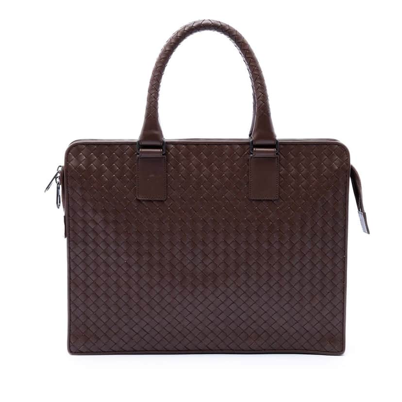 Bottega Veneta Nappa Intrecciato Business Bag Brown Leather Very good condition - Front View