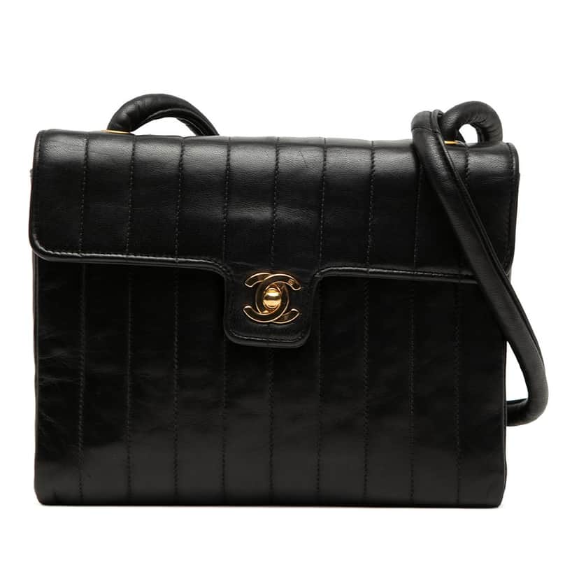 Chanel Small CC Vertical Quilted Lambskin Single Flap Black Leather Very good condition - Front View